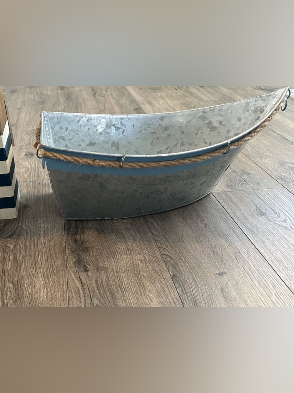 Blue and Galvanized Metal Boat Decorative
